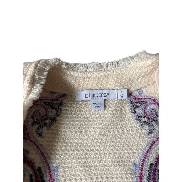 Chico’s Embroidered Paisley Lady Jacket size 1 US M Cream Purple Button Front - Picture 6 of 14
